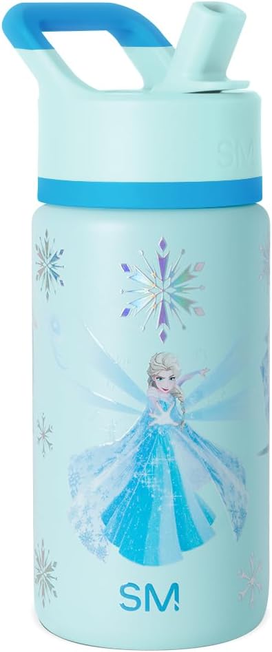 Simple Modern Disney Frozen Elsa Kids Water Bottle with Straw Lid| Reusable Insulated Stainless Steel Cup for Girls School | Summit Collection | 14oz, Iridescent Elsa