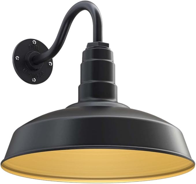 11" Straight Arm Barn Light Outdoor | Farmhouse | Modern Gray/Brass
