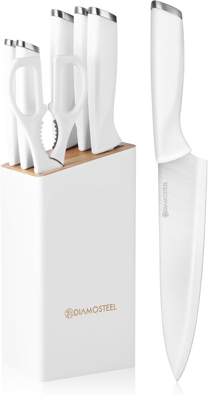 Black Knife Set, 13-Piece Knife Block Set with Built-in Sharpener