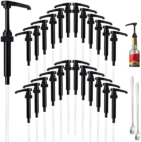25 Packs Black Coffee Syrup Pump Dispenser, Compatible with 25.4 Oz/750ml Bottles, Great for Home & Coffee Bar Drinking Mixes, Tea, Beverage, Cocktails, Plus Spoons(5.23")