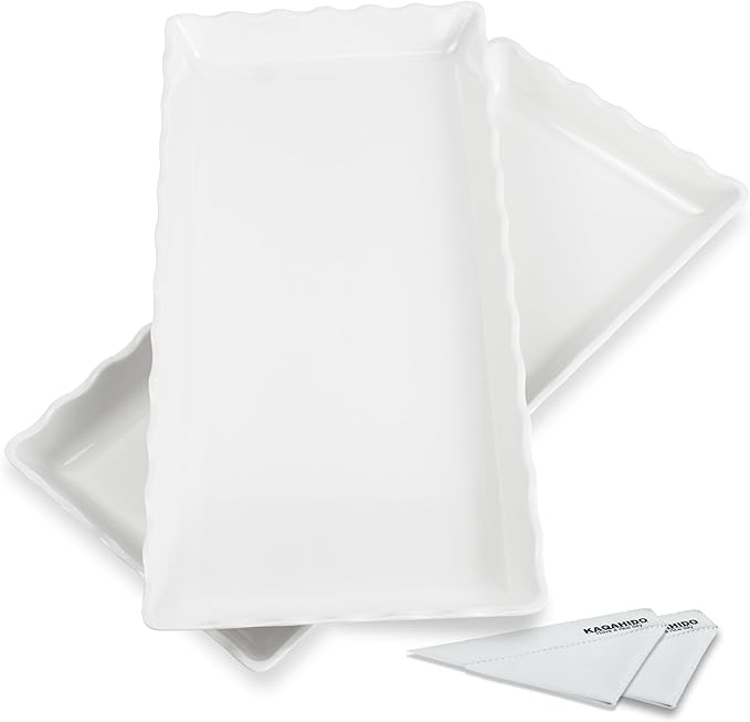 KAQAHIDO 17" x 8" x 1.5" White Serving Tray Set