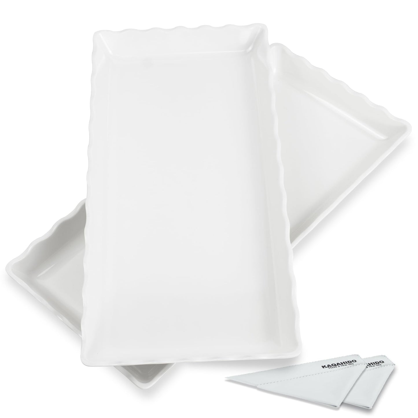 KAQAHIDO 17" x 8" x 1.5" White Serving Tray Set