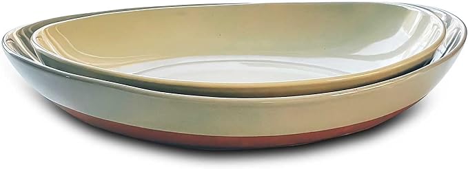 MORA Ceramic Large Serving Bowls- Set of 2 Oval Platters for Entertaining. Modern Kitchen Dishes for Dinner, Fruit, Salad, Turkey, etc. Oven, Dishwasher Safe, 110/80 oz, 16" / 14.6" - Vanilla White