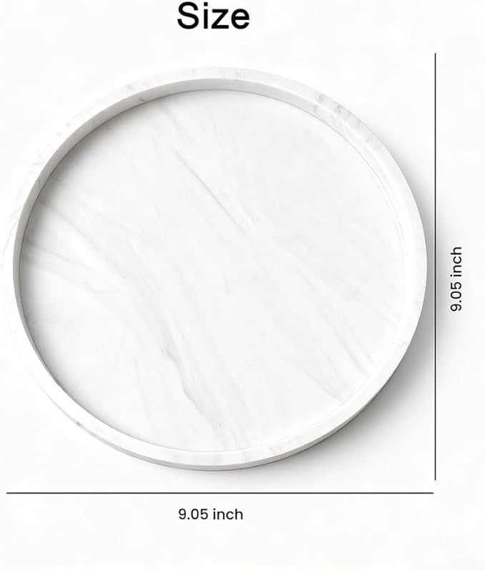 Silicone Bathroom Tray - 9-Inch Round Vanity Tray, Suitable for Candles, Perfumes, Soap Dispensers (Marble White)