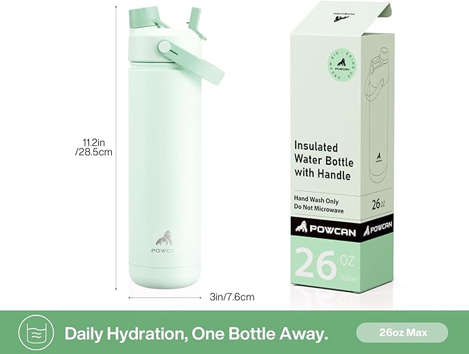 POWCAN 26 oz Insulated Water Bottle with 2-in-1 Straw and Spout Lid, Keep Cold 24H, Leak-Proof, Fits in Car Cup Holder, Stainless Steel Water Bottle for Sports, Trip, Gym, and School (Verdant Bloom)