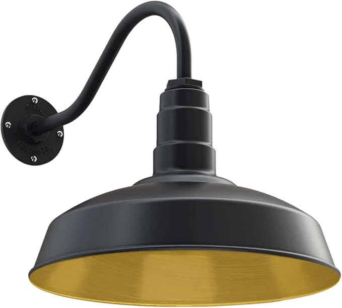 11" Straight Arm Barn Light Outdoor | Farmhouse | Modern Gray/Brass
