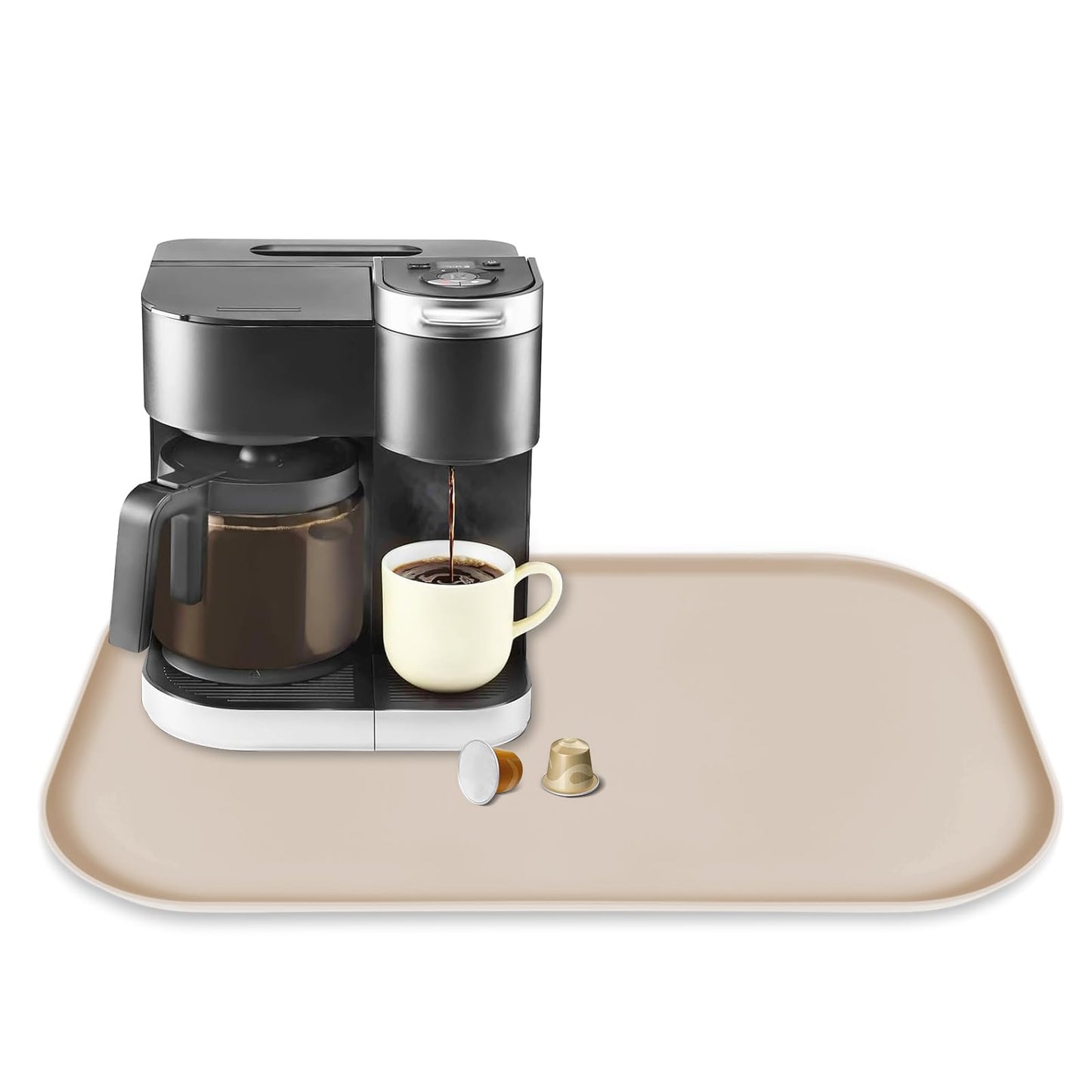 Silicone Coffee Maker Mat with Lip for Countertops, 24'' x 16'', Grey