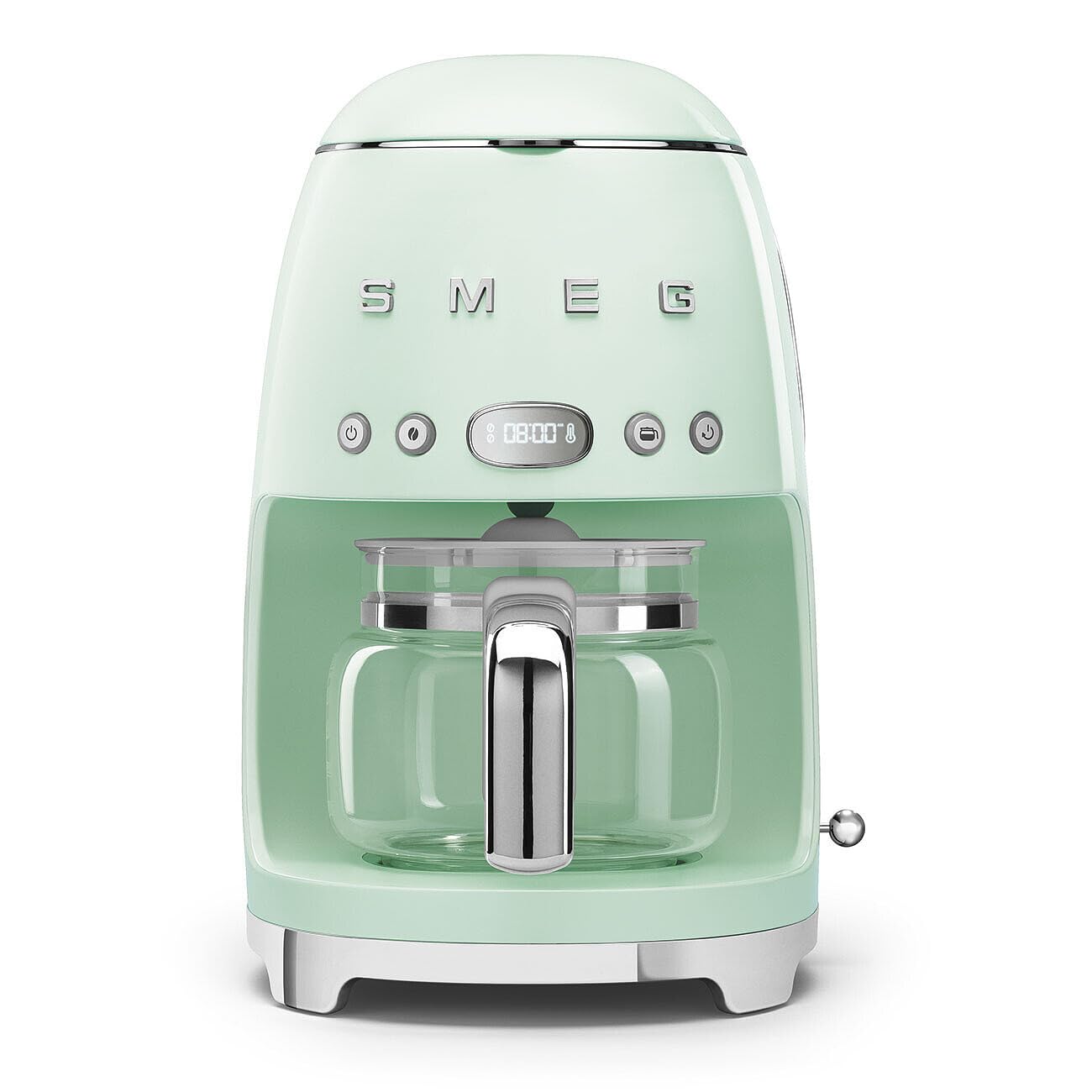 Smeg 50's Retro Style Aesthetic Drip Coffee Machine with 10 Cup Glass Carafe, Auto Start Feature, Keep Warm Plate, and Two Coffee Strength Settings (Grey)