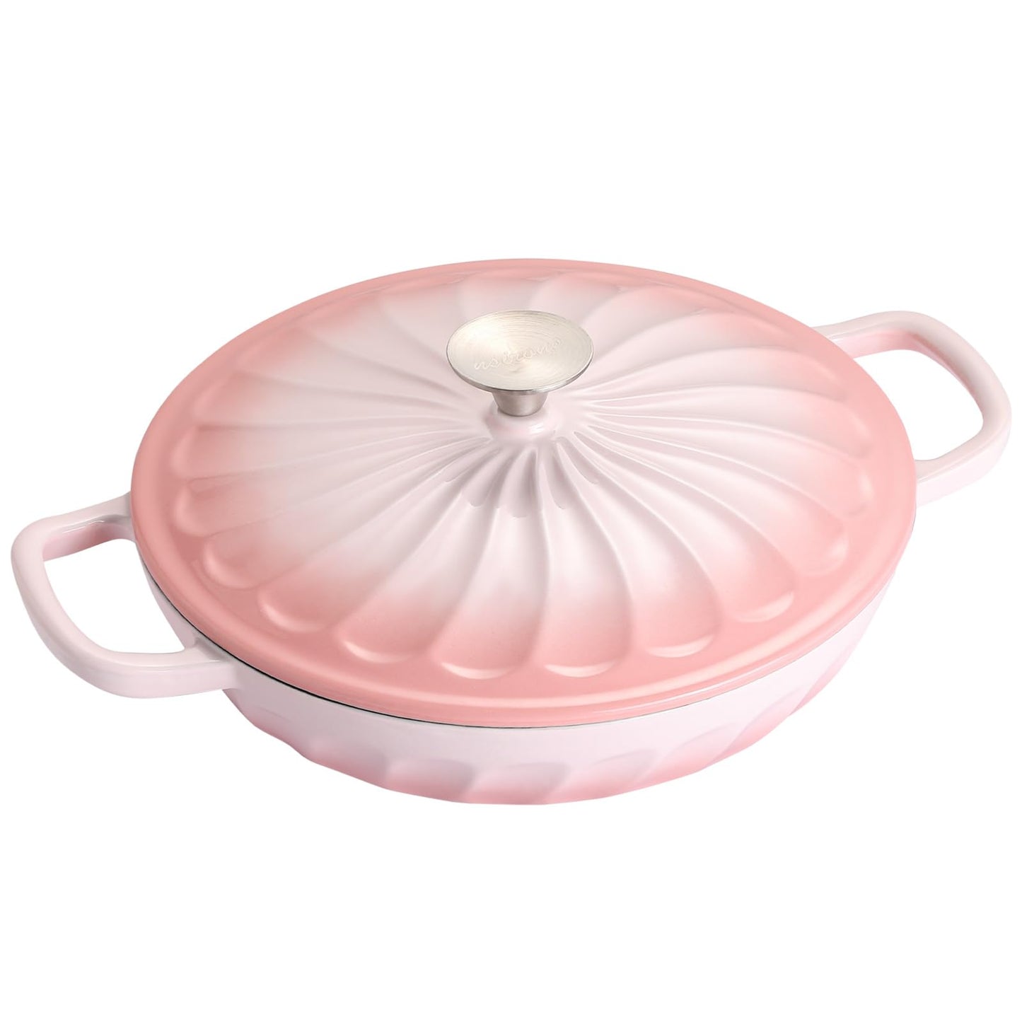 NSIRONS Enameled Cast Iron Dutch Oven, 3.8 Quart Dutch Oven Pot with Lid, Shallow Cast Iron Braiser with Handles, Oven Safe up to 500°F (Caramel White)