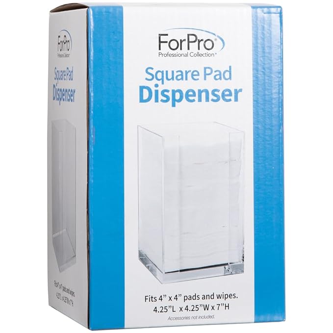ForPro Square Pad Dispenser - Clear, Acrylic, Open Sides and Top Dispenser - Fits 4” x 4” Cotton Pads - 7” H x 4.25” W x 4.25” L (Pack of 2)