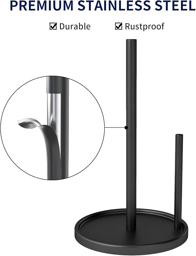 Paper Towel Holder Countertop, Black Kitchen Paper Towels Holder, Paper Roll Holder with Weighted Base