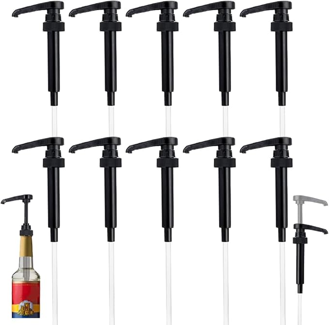 10 Packs Black Coffee Syrup Pump Dispenser, Compatible with 25.4 Oz/750ml Bottles, Great for Home & Coffee Bar Drinking Mixes, Tea, Beverage, Cocktails
