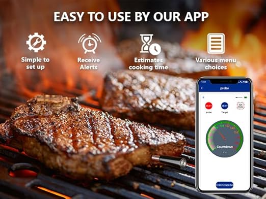 FodoThrem Smart Wireless Meat Thermometer,Digital Cooking Thermometer 700FT Remote Range,Instant Food Thermometer with Wireless Probe & Booster for Grilling and Smoking,BBQ,Oven,Kitchenr