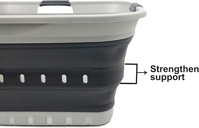 SAMMART 42L (11 gallon) Collapsible Plastic Laundry Basket - Foldable Pop Up Storage Container/Organizer - Space Saving Hamper/Basket (1, Grey/Steel Grey)