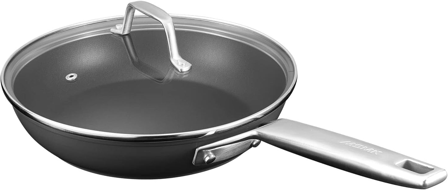 MsMk 9.5 Inch Nonstick Frying pan with Lid, Grey Cooking Pan Skillet