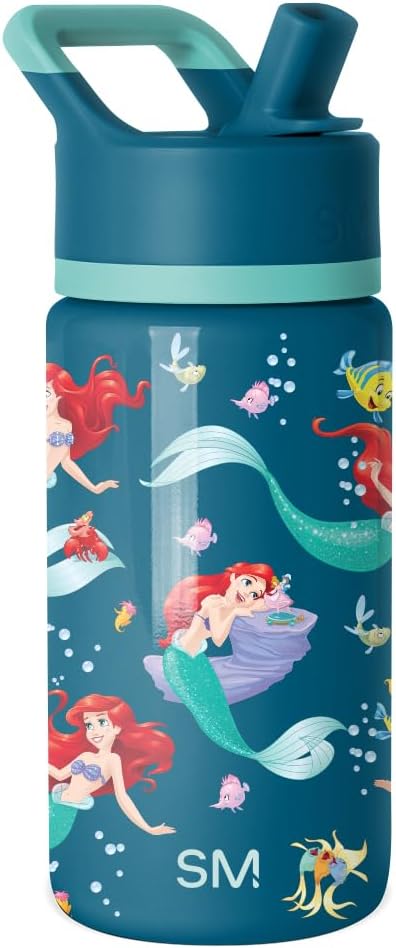Simple Modern Kids Summit Water Bottle with Straw Lid | Disney Little Mermaid 14oz Stainless Steel Cup Insulated Tumbler for Girls, School | Ariel's Day Dream