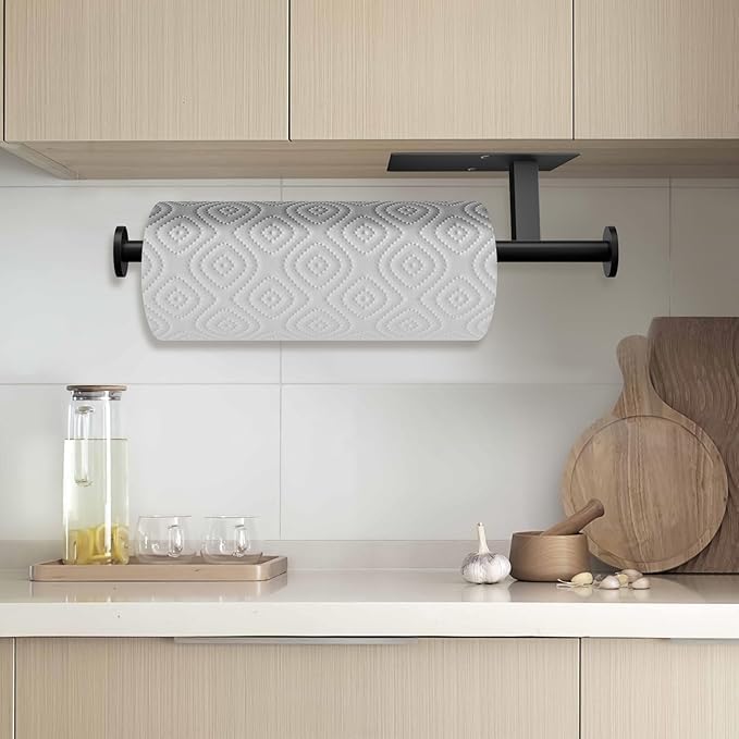 Paper Towel Holder Wall Mount - Self Adhesive No Drill or Drilling, SUS304 Stainless Steel - Kitchen, Bathroom, Sink, Pantry, Fridge(Black)