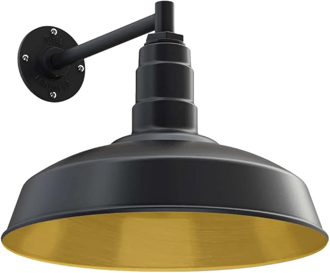 11" Straight Arm Barn Light Outdoor | Farmhouse | Modern Gray/Brass