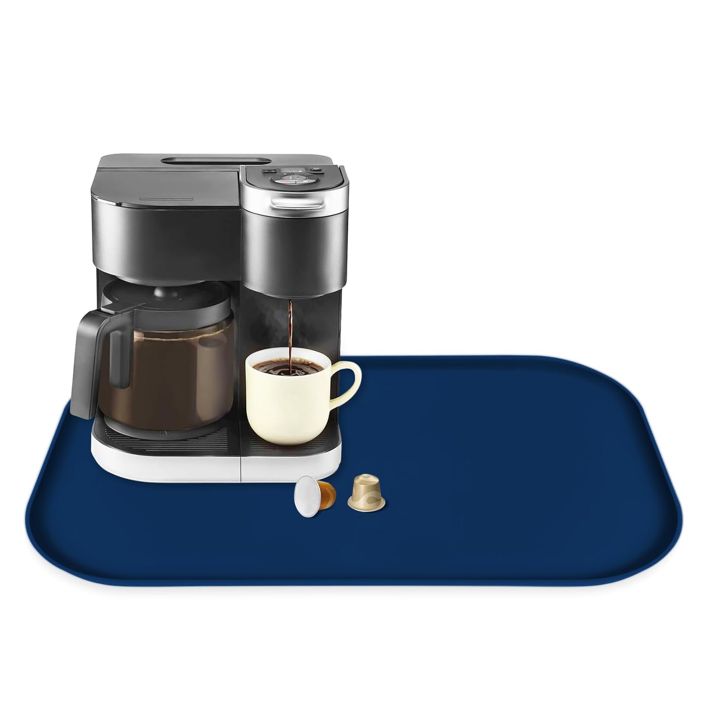 Silicone Coffee Maker Mat with Lip for Countertops, 24'' x 16'', Grey
