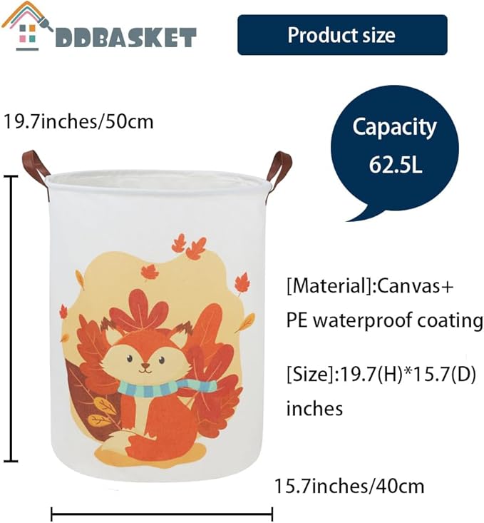 Fox Laundry Hamper Baby Hamper for Nursery Boy and Girl Kids Hamper Cute Kids Toys Storage Bin Organizer Room Decor for Home(Cute Fox)