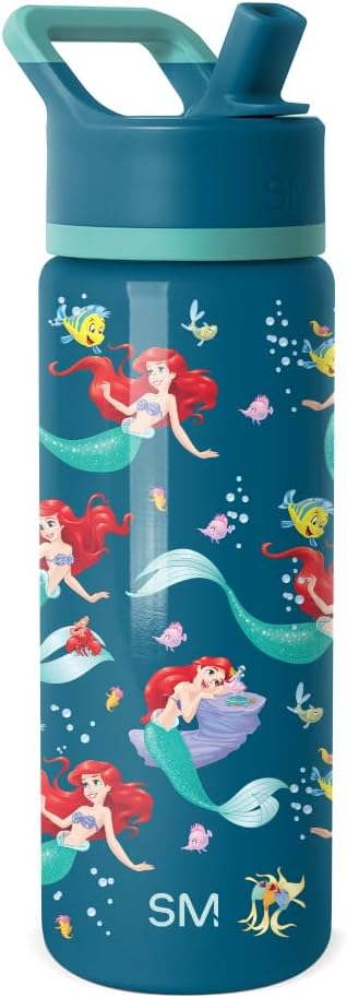 Simple Modern Kids Summit Water Bottle with Straw Lid | Disney The Little Mermaid Ariel 18oz Stainless Steel Cup Insulated Tumbler for Girls, School | Ariel's Day Dream