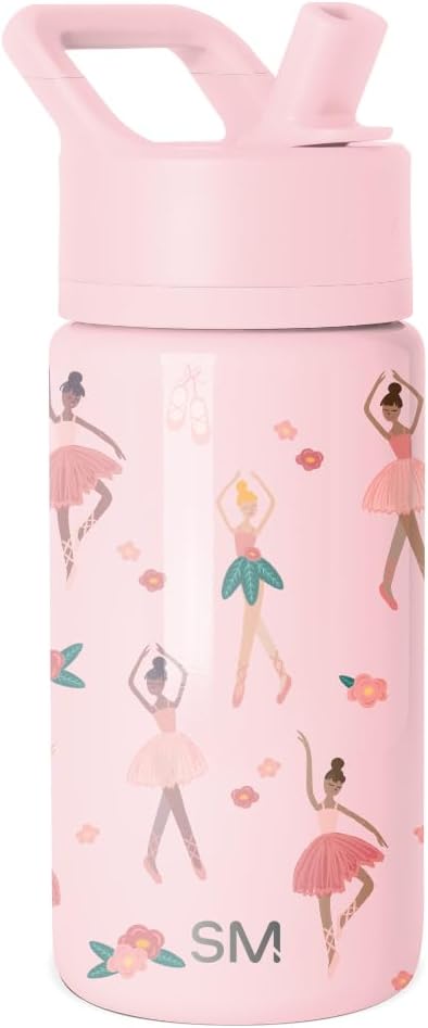 Simple Modern Kids Summit Water Bottle with Straw Lid | 14oz Insulated Stainless Steel Cup for Girls, School | Pink Ballerina