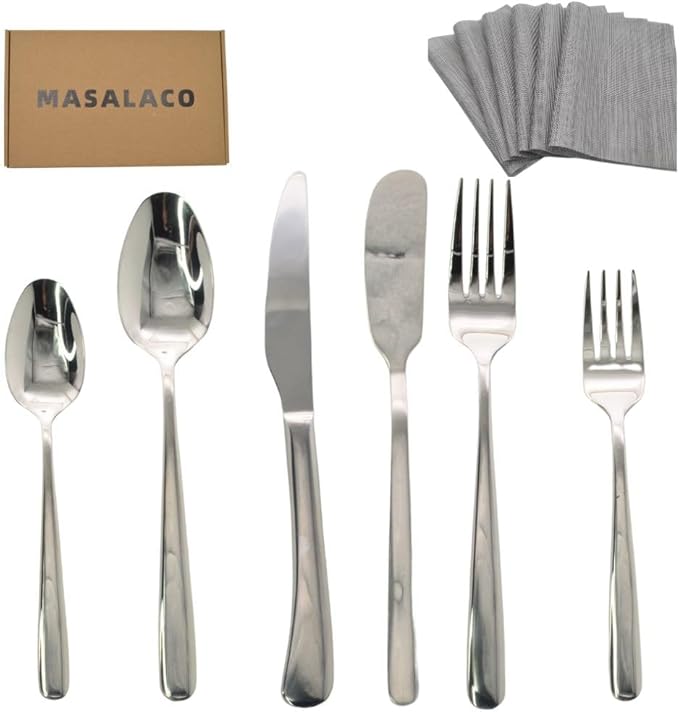 36 Piece Stainless Steel Silverware Set for 6 Flatware with Placemat 6Piece