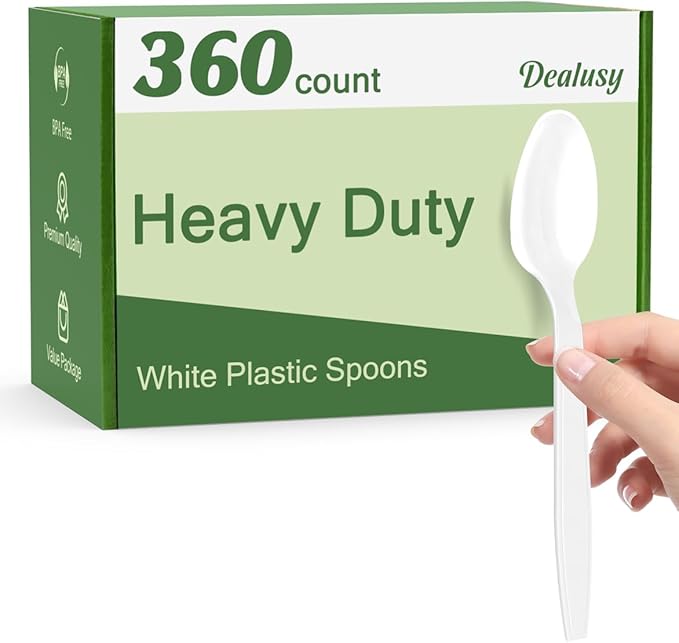 Dealusy 360 Count White Plastic Spoons Disposable