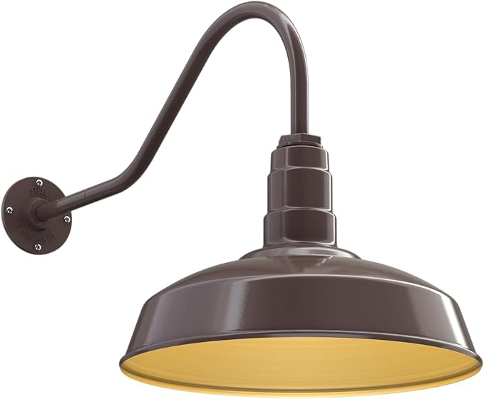11" Straight Arm Barn Light Outdoor | Farmhouse | Modern Gray/Brass
