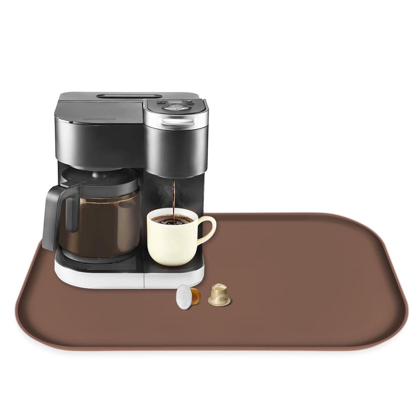 Silicone Coffee Maker Mat with Lip for Countertops, 24'' x 16'', Grey