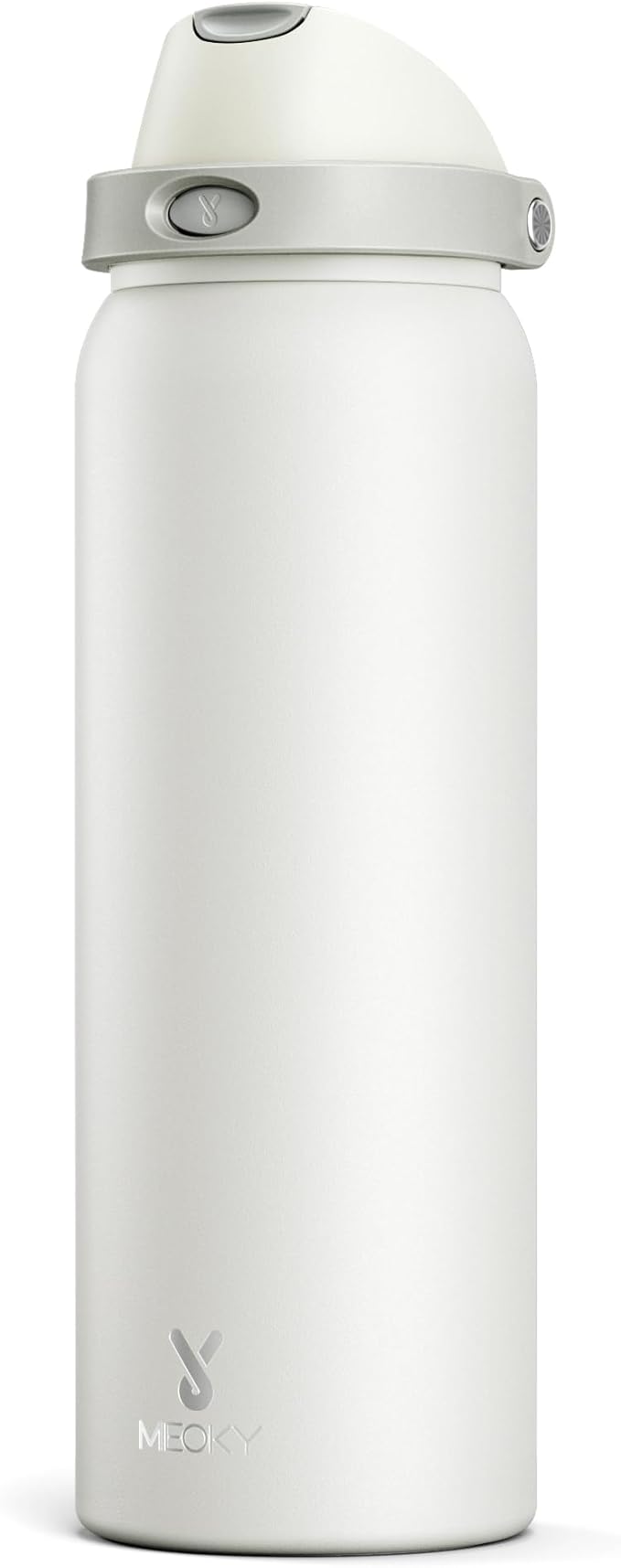 40 oz Insulated Water Bottle with Straw: Meoky Stainless Steel Metal Water Bottle with 2-in-1 Lid - Leak Proof, Cold for 24 Hours, Protective Silicone Base, BPA-Free for Sports Gym, Ivory