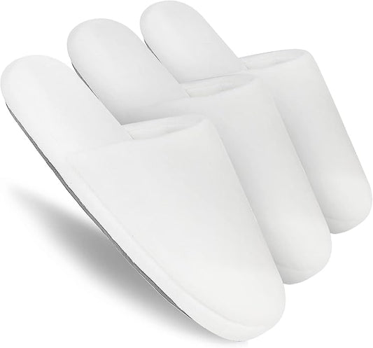 3-Pair Luxury Spa Slippers - Cotton Memory Foam Non-slip Closed Toe Washable Slippers for Hotel,Guest,Travel,Bride,Women and Men