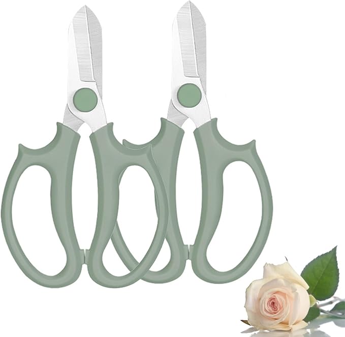 Leize Flower Scissors, Premium Thickened Stainless Steel Floral Shears, Strong Pruner for Flowers, Branches and Leaves (Grey Green Slender)