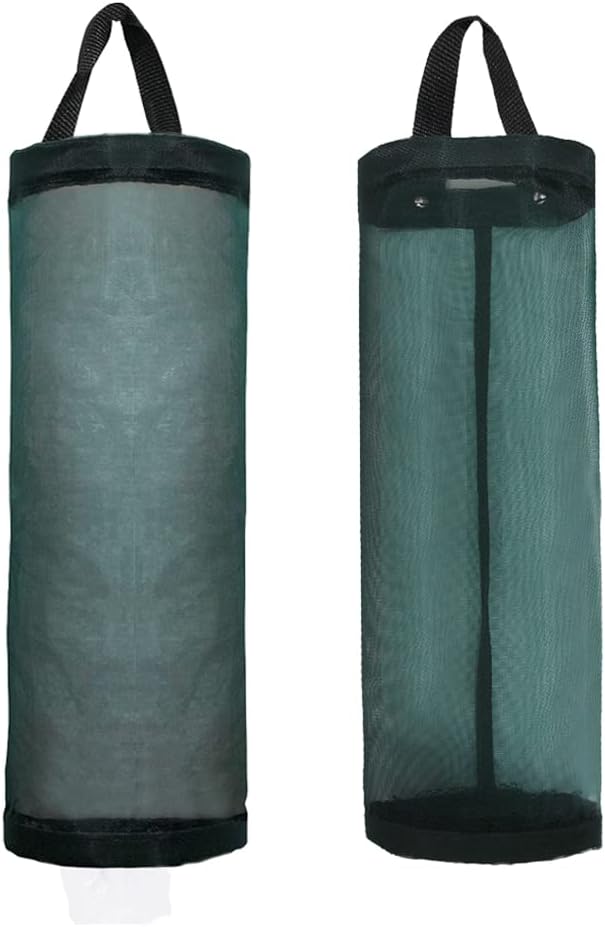 TOGETRUE Plastic Bag Holder, Mesh Grocery Bag Holder Hanging Storage Bag Dispenser (Dark Green 2 Packs)