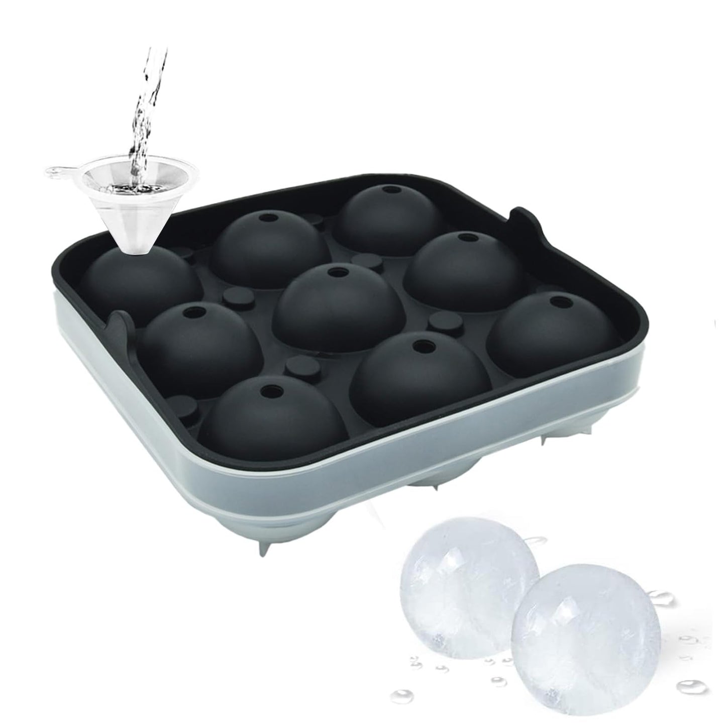 Samuelworld Large Ice Ball Maker with Lid, 12 x 2.5 Inch Ice Balls - Food Grade, Easy To Fill Round Silicone Ice Tray, Perfect Spheres Craft Ice Maker for Whiskey, Cocktails, Gifting - Grey