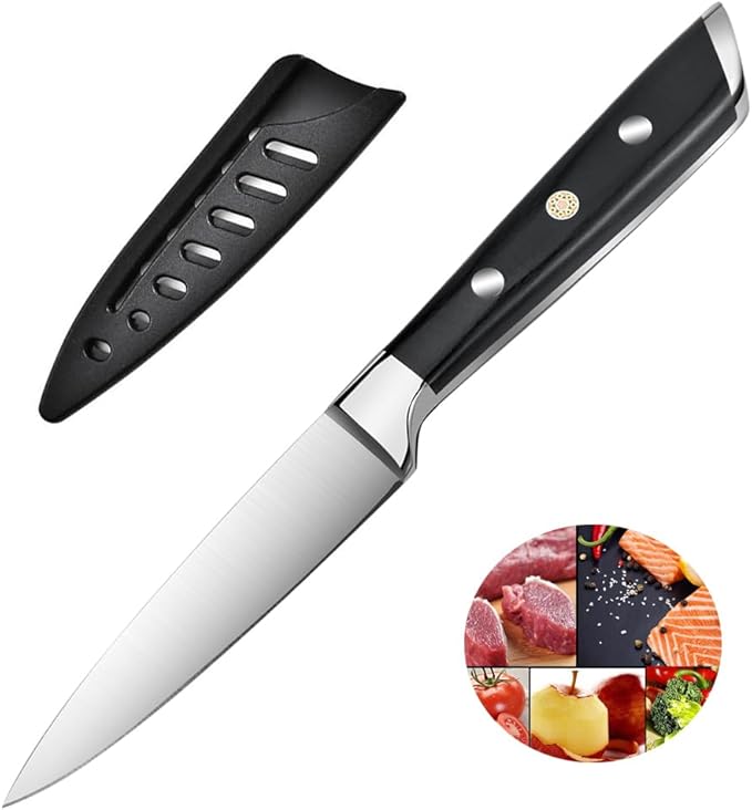 Astylway Paring Knife 3.5 inch Small Kitchen Knife Manual Sharpened 5Cr15Mov Stainless Steel Fruit Knife Full Tang with 3 Rivets in Ergonomic Pakkawood Handle