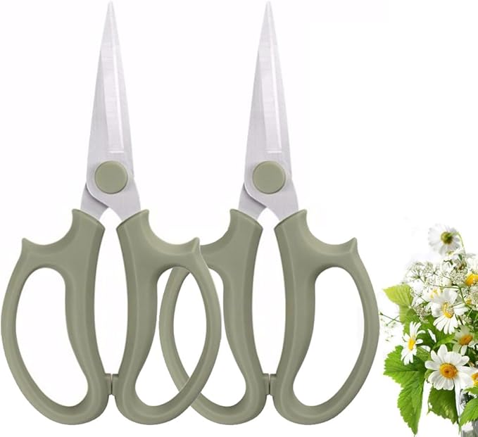 Leize Flower Scissors, Premium Thickened Stainless Steel Floral Shears, Strong Pruner for Flowers, Branches and Leaves (Grey Green Slender)
