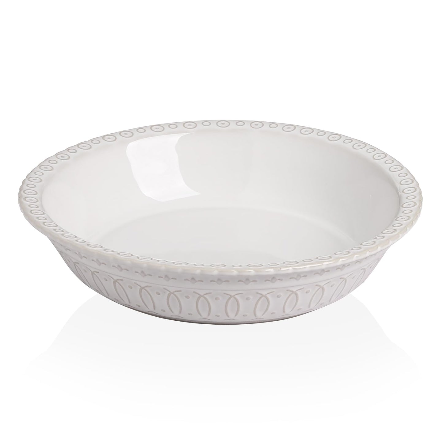 Sweejar Ceramic 11.5 Inches Pie Pan for Baking, Deep and Fluted Porcelain Round Pie Dish, Non-Stick Pie Plate for Pumpkin Pie, Apple Pie, Pie Pots with Morden Farmhouse Design(Beige)