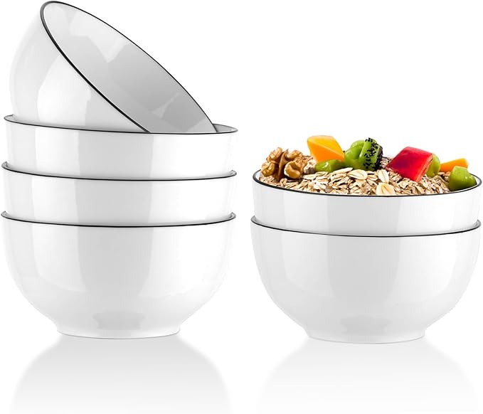 YOLIFE Small Bowls Set of 6, 10 oz Ice Cream Bowls with Black Trim