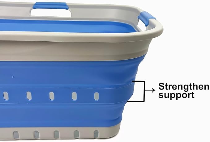 SAMMART 42L (11 gallon) Collapsible Plastic Laundry Basket - Foldable Pop Up Storage Container/Organizer - Space Saving Hamper/Basket (1, Grey/Little Boy Blue)