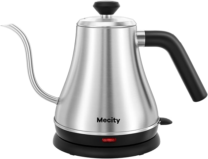 Mecity Electric Kettle Stainless Steel Gooseneck Water Kettle Water Boiler for Pour Over Coffee Fast Heating, Auto Shut Off, 27 fl oz, 1000W, Milk White