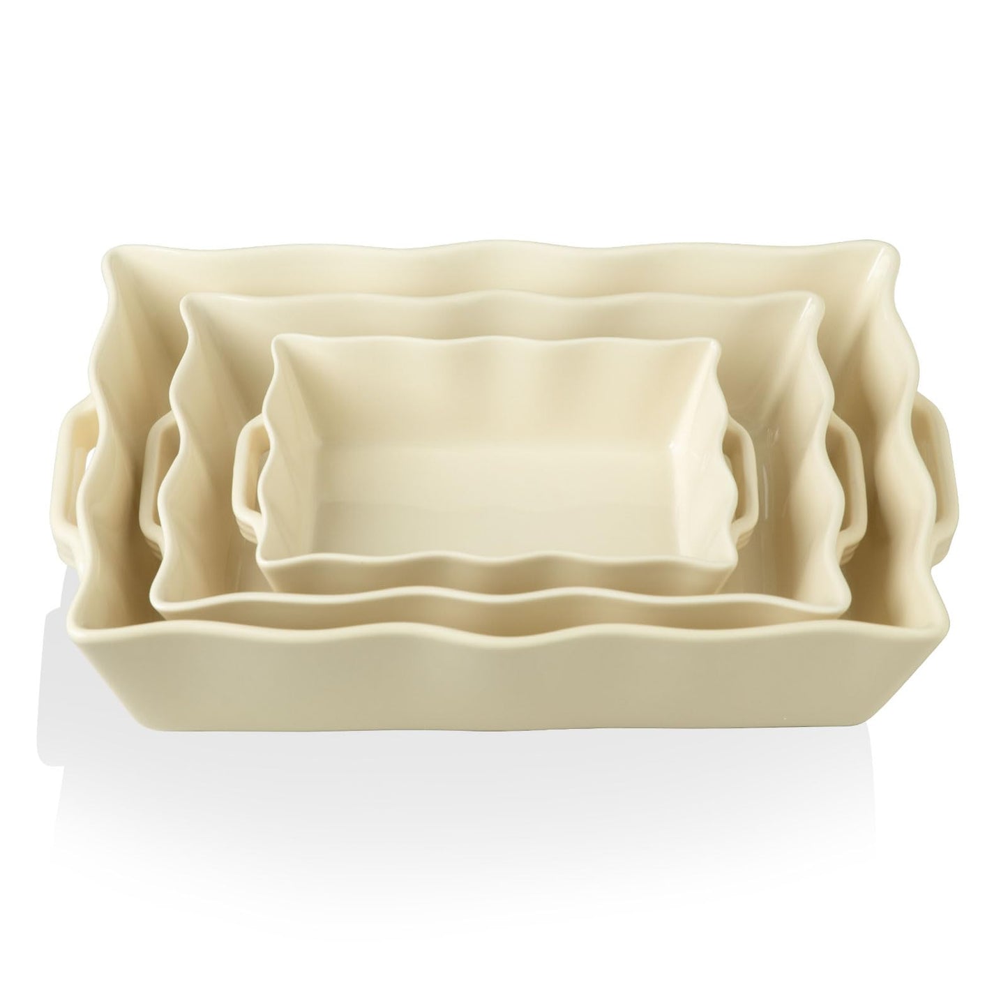 Sweejar Casserole Dishes for Oven, Ceramic Bakeware Set of 3, Rectangular Baking dish with Handles, Wave Edge Lasagna Pan Deep for Cooking, Cake, Dinner, Banquet and Daily Use (Navy)