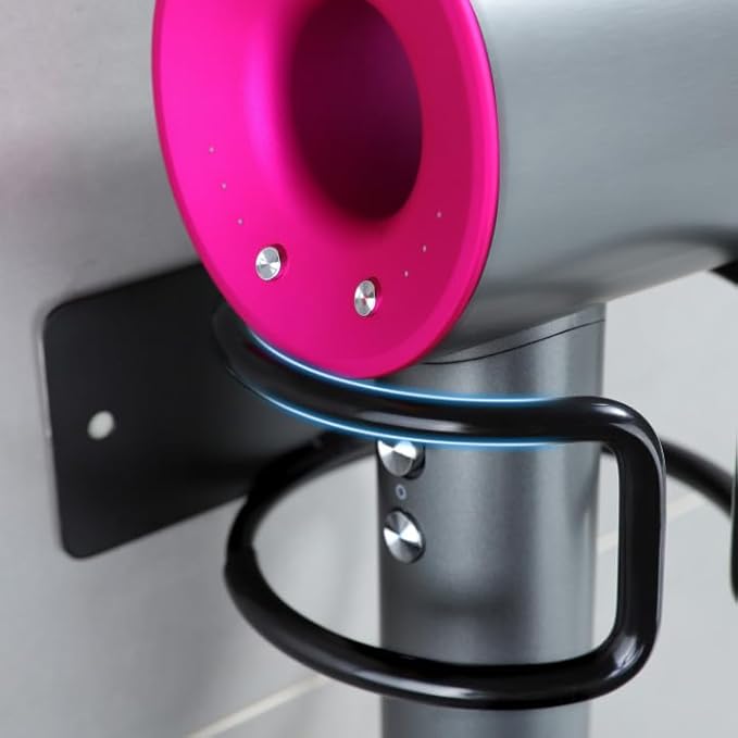 YIGII Universal Hair Dryer Holder Wall Mounted, Self Adhesive Blow Dryer Hanger Compatible with Most Hair Dryers, Stainless Steel Hairdryer Holder Rack for Bathroom Cabinet (Black)