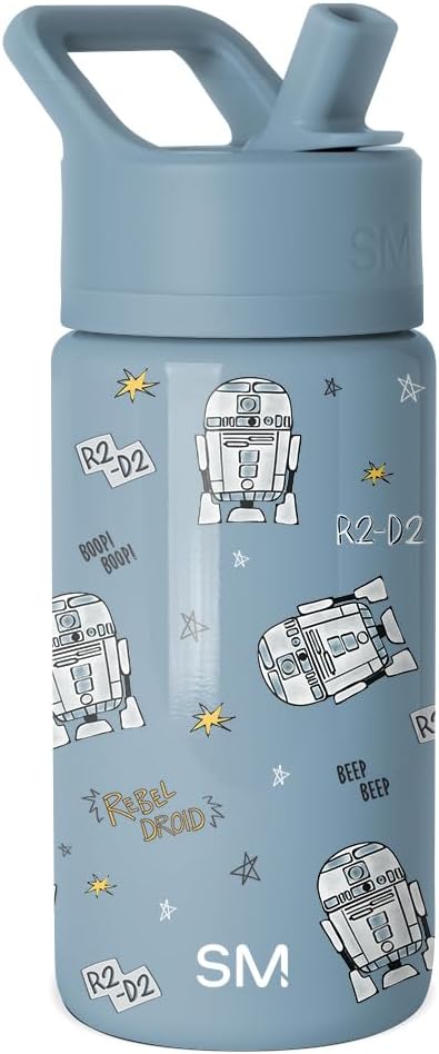 Simple Modern Kids Summit Water Bottle with Straw Lid | Star Wars 14oz Stainless Steel Cup Insulated Tumbler for Boys, School | R2D2 Rebel Droid