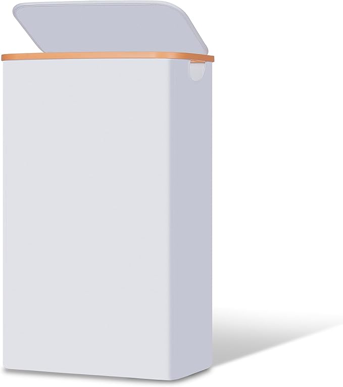 Slim Laundry Basket with Lid, Narrow Dirty Clothes Hampers for Laundry with Handle, Skinny Laundry Bin for Laundry Room, Dorm, Bedroom and Bathroom, 19.8 Gallon (75L) White