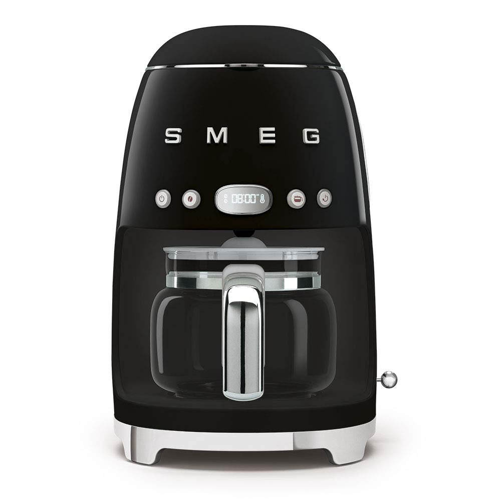 Smeg 50's Retro Style Aesthetic Drip Coffee Machine with 10 Cup Glass Carafe, Auto Start Feature, Keep Warm Plate, and Two Coffee Strength Settings (Grey)