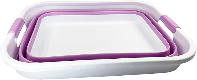 SAMMART 41L (10.8 gallon) Collapsible Plastic Laundry Basket - Foldable Pop Up Storage Container/Organizer - Portable Washing Tub - Space Saving Hamper/Basket (Rectangular, White/Pale Purple)