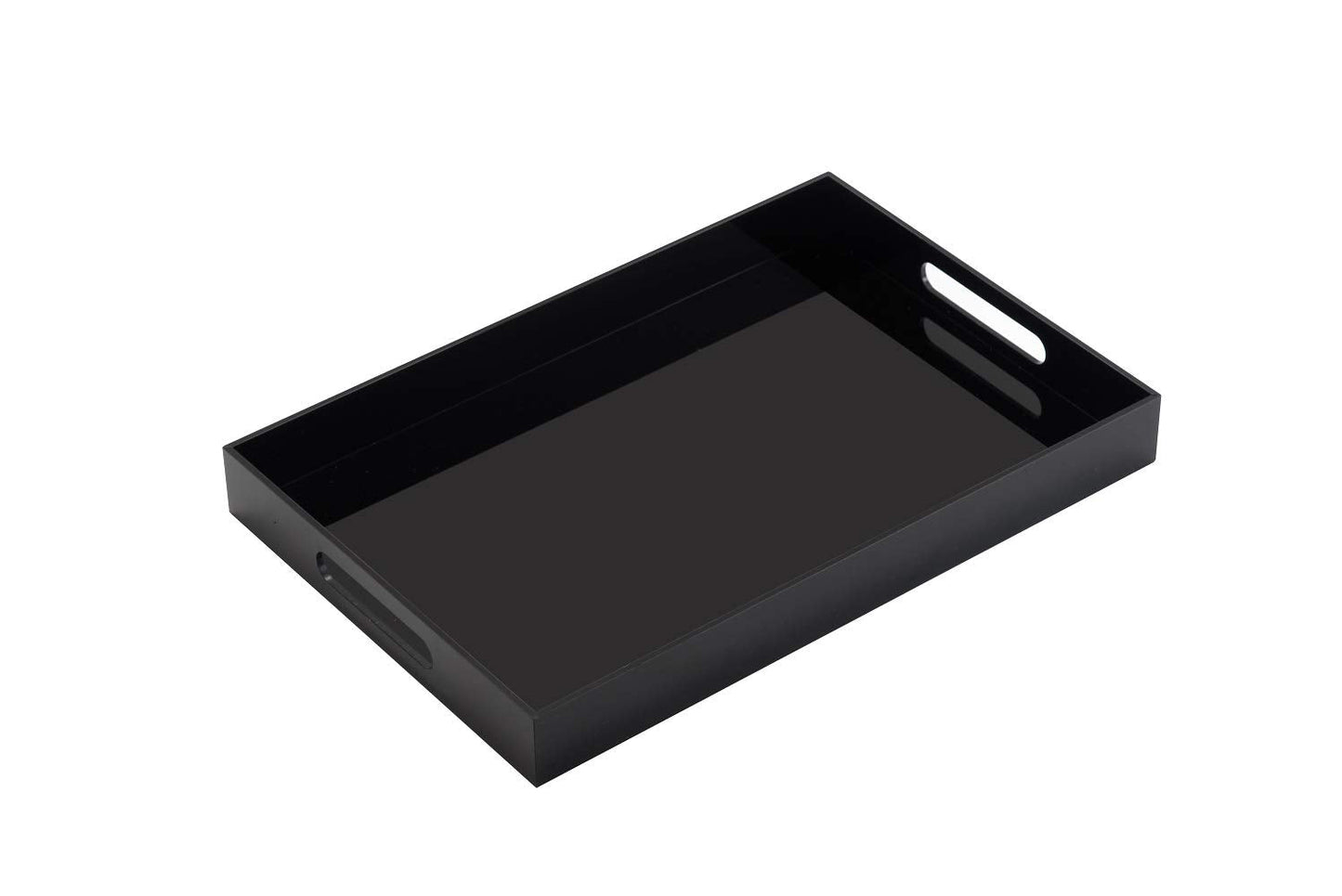 KEVLANG Glossy Black Sturdy Acrylic Serving Tray with Handles-10x10Inch-Serving Coffee,Food,Breakfast,Butler-Kitchen Countertop Tray-Makeup Drawer Organizer-Vanity Table,Ottoman Tray-Decorative Tray