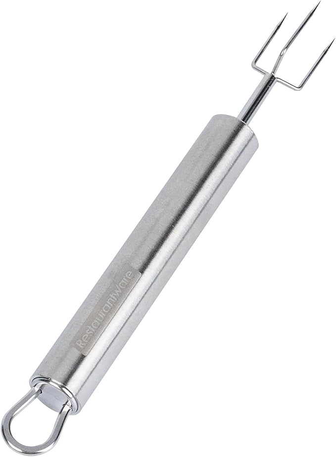 Restaurantware 6 in Stainless Steel Potato Peeling Fork - 24 Pack - German Standard Heat-Resistant Hot Potato Holder with Ergonomic Handle, DIshwasher Safe - 3 Prong Skewer Fork for Potato, Corn,Apple