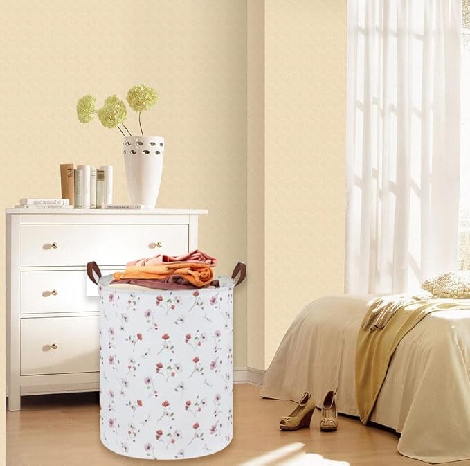 Kids Laundry Hamper,Flower Laundry Basket Collapsible Girls Storage Baskets for Home Decor,Office,Home Organizer,(Dried flowers